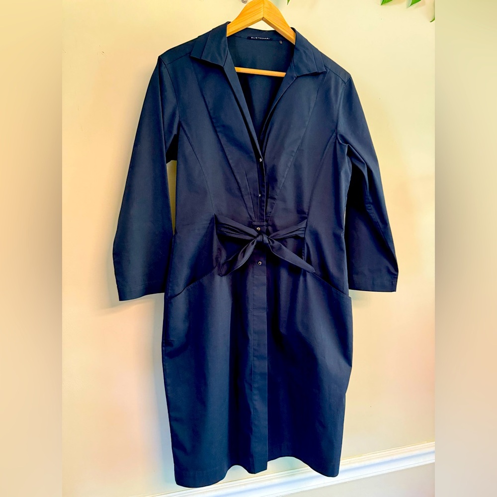 Elie Tahari Womens Half Button Down Long Sleeve Shirt Dress Navy Blue US8